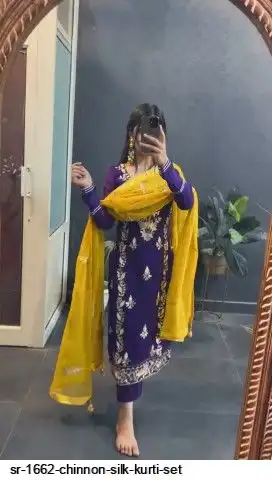 SR 1662 CHINNON SILK KURTI SET E