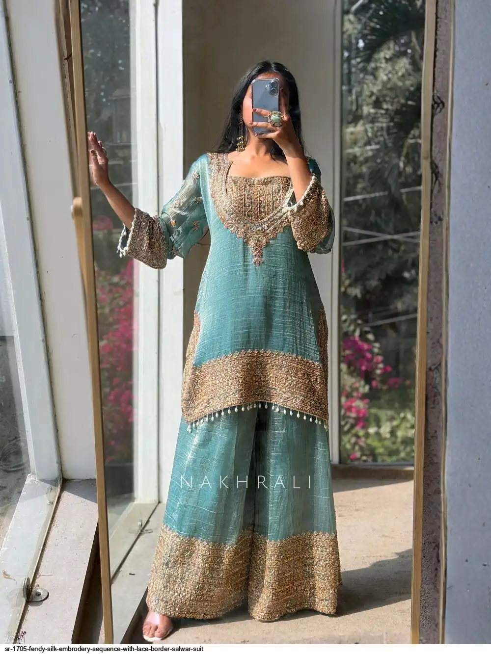 SR 1705 FENDY SILK EMBRODERY SEQUENCE WITH LACE BORDER SALWAR SUIT 4