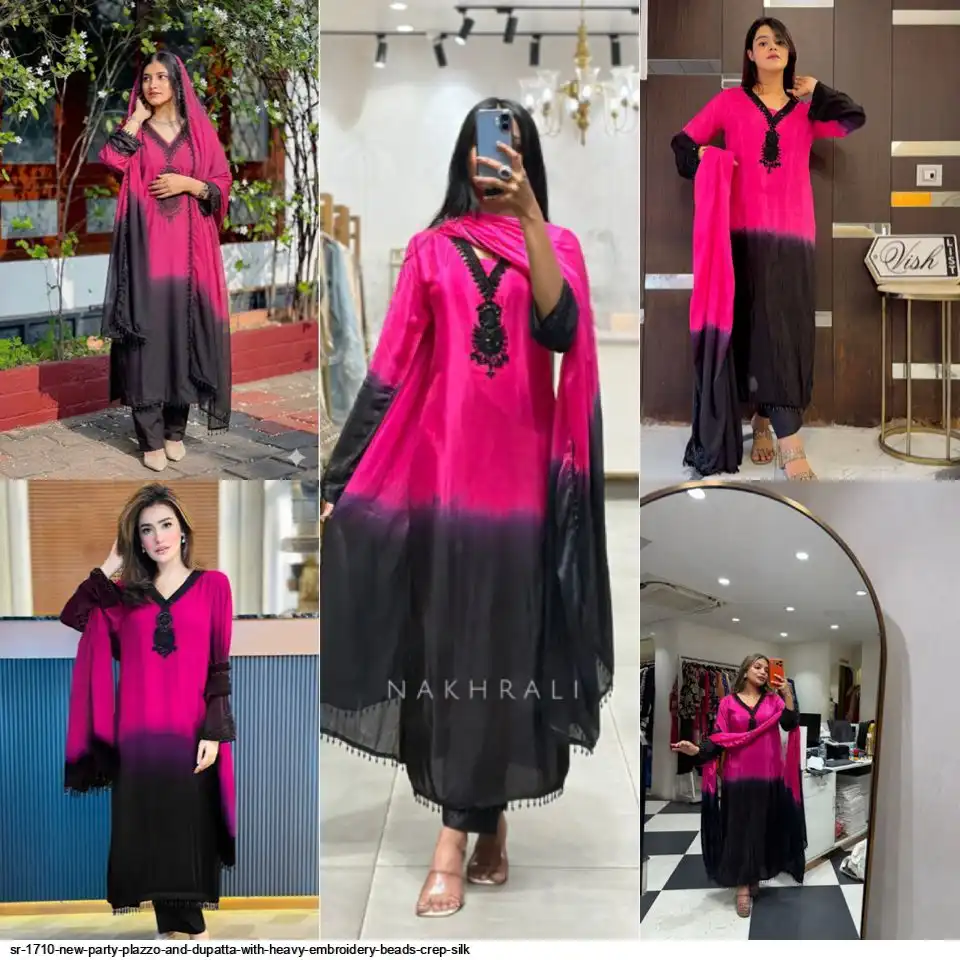 SR 1710 NEW PARTY PLAZZO AND DUPATTA WITH HEAVY EMBROIDERY BEADS CREP SILK 2
