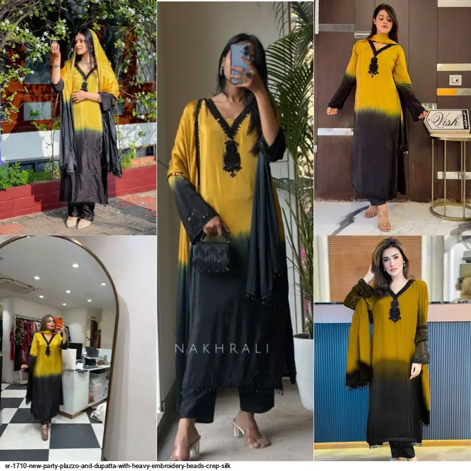 SR 1710 NEW PARTY PLAZZO AND DUPATTA WITH HEAVY EMBROIDERY BEADS CREP SILK 1