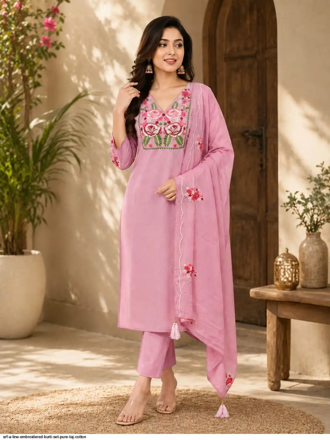 SRF A LINE EMBROIDERED KURTI SET PURE TAJ COTTON A