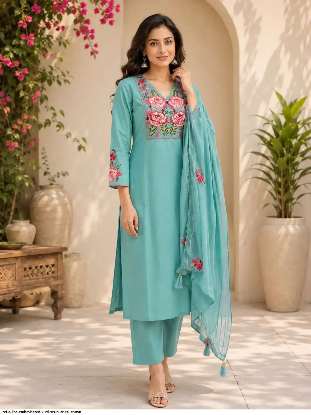 SRF A LINE EMBROIDERED KURTI SET PURE TAJ COTTON B