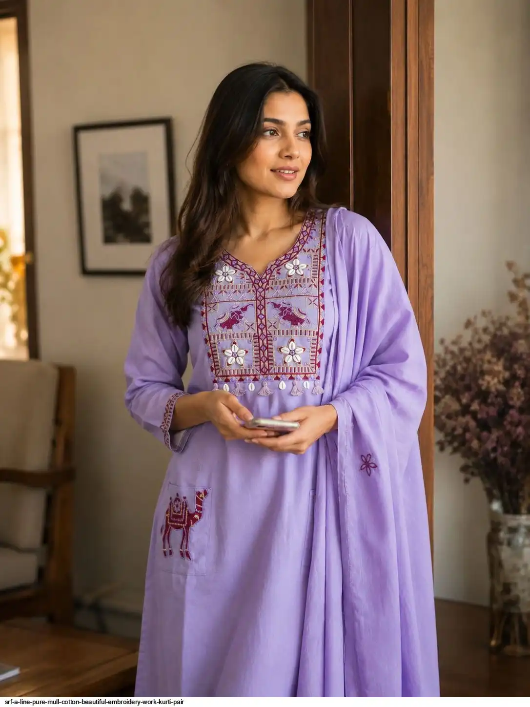 SRF A LINE PURE MULL COTTON BEAUTIFUL EMBROIDERY WORK KURTI PAIR B