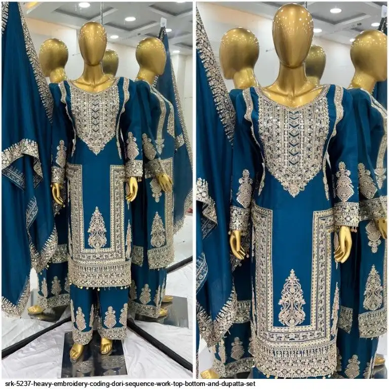SRK 5237 HEAVY EMBROIDERY CODING DORI SEQUENCE WORK TOP BOTTOM AND DUPATTA SET E