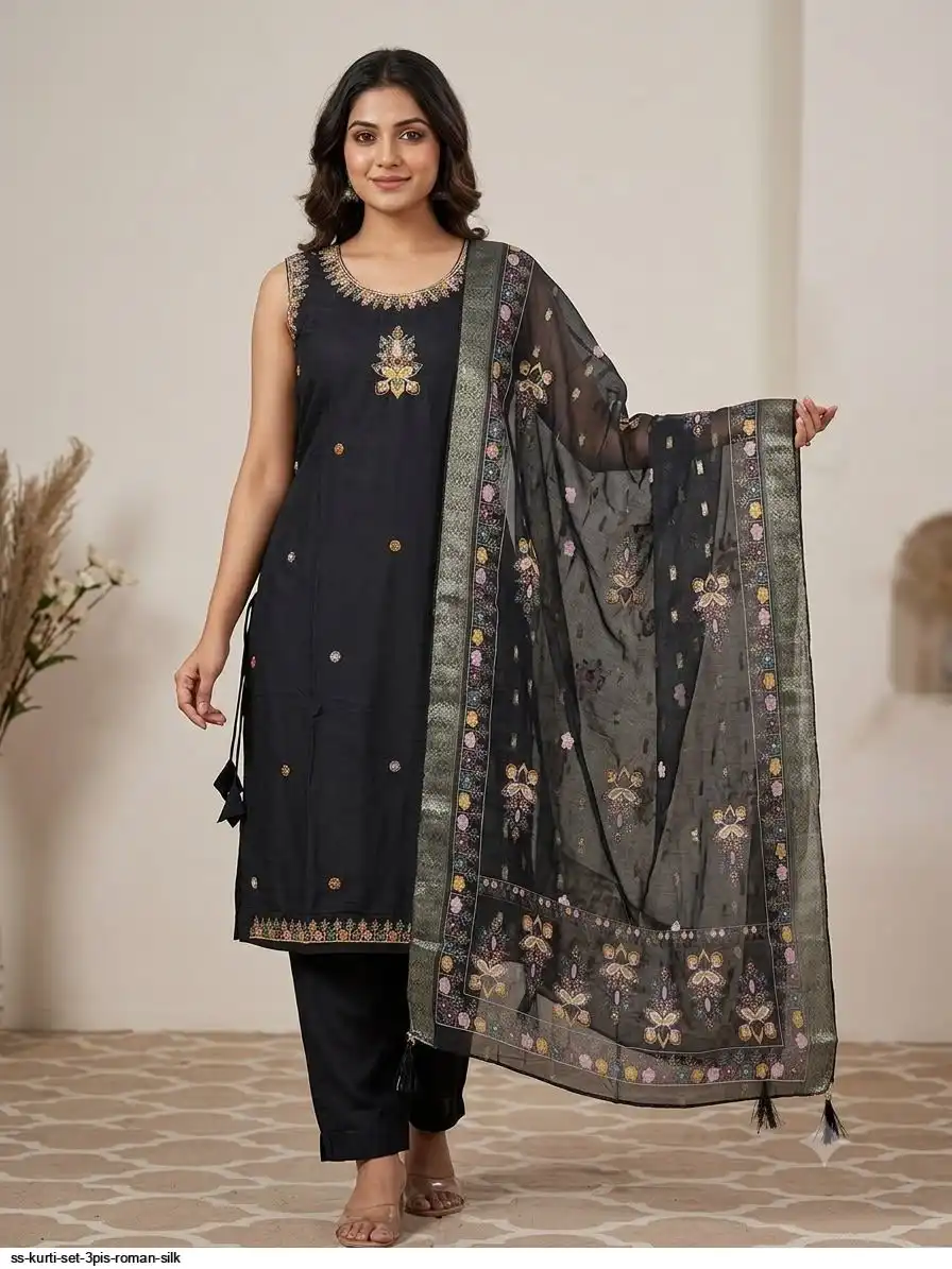 SS KURTI SET 3PIS ROMAN SILK A