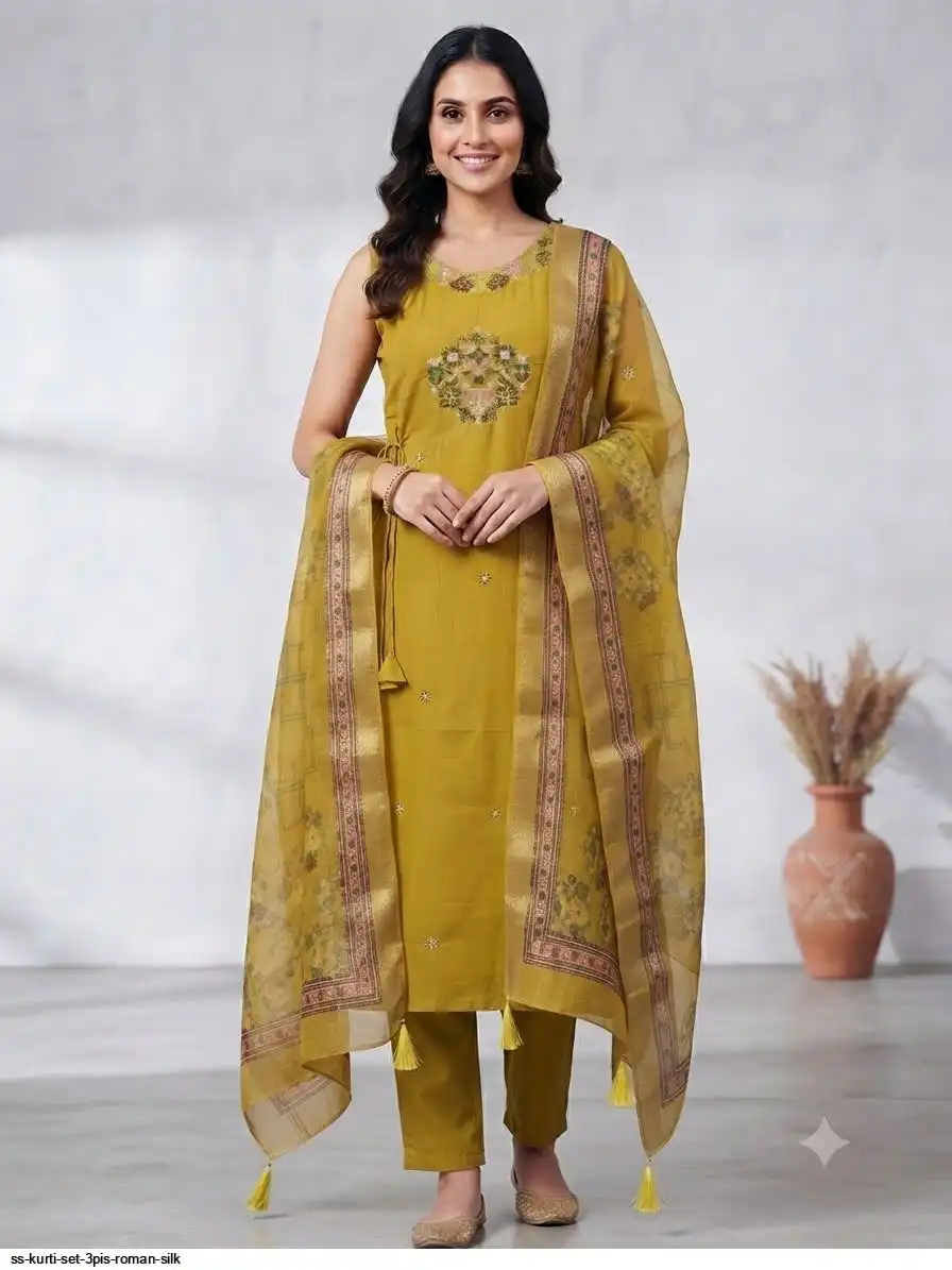 SS KURTI SET 3PIS ROMAN SILK C