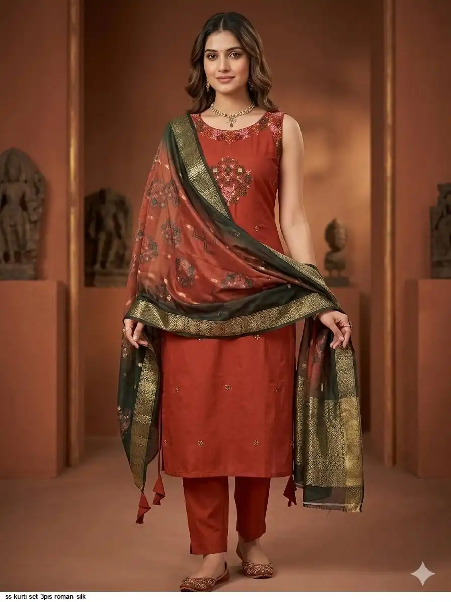 SS KURTI SET 3PIS ROMAN SILK D