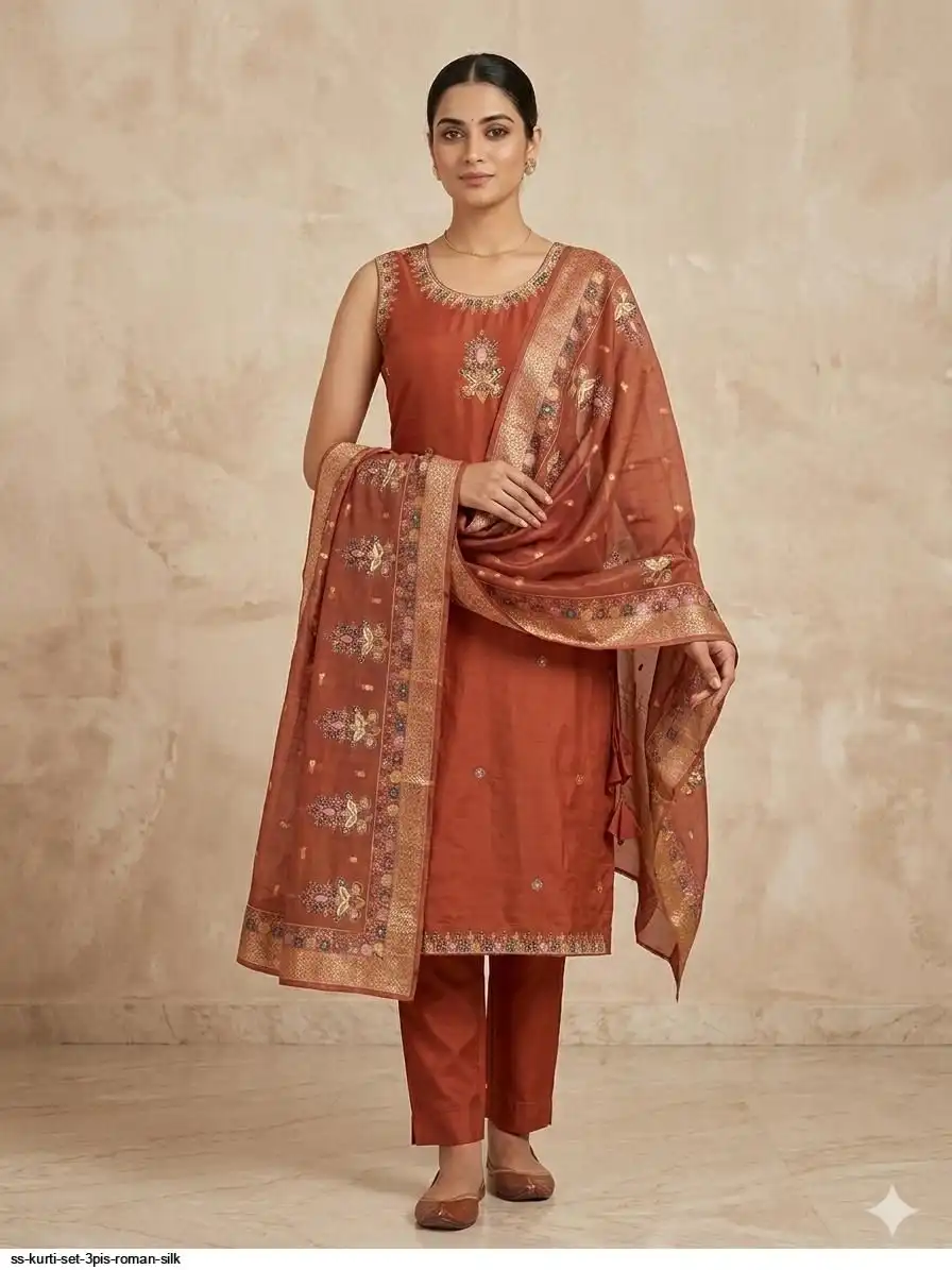 SS KURTI SET 3PIS ROMAN SILK E