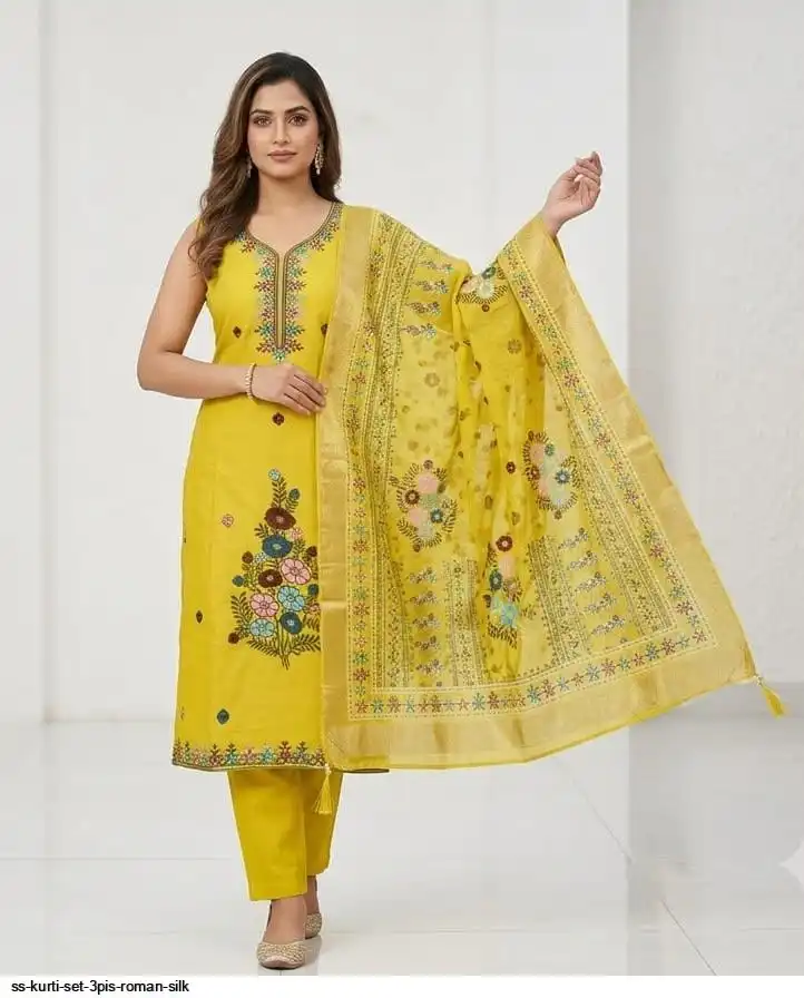 SS KURTI SET 3PIS ROMAN SILK G