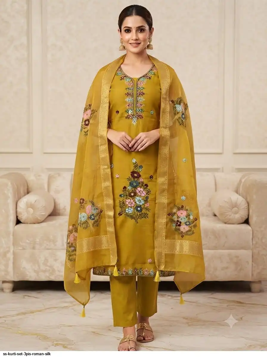 SS KURTI SET 3PIS ROMAN SILK F