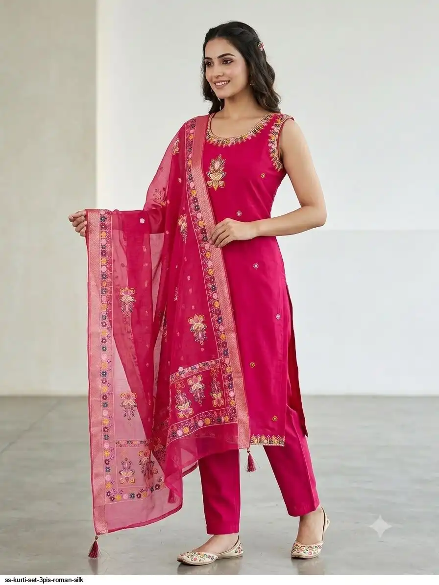 SS KURTI SET 3PIS ROMAN SILK I