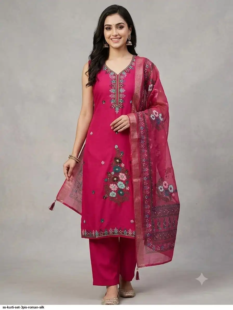 SS KURTI SET 3PIS ROMAN SILK H