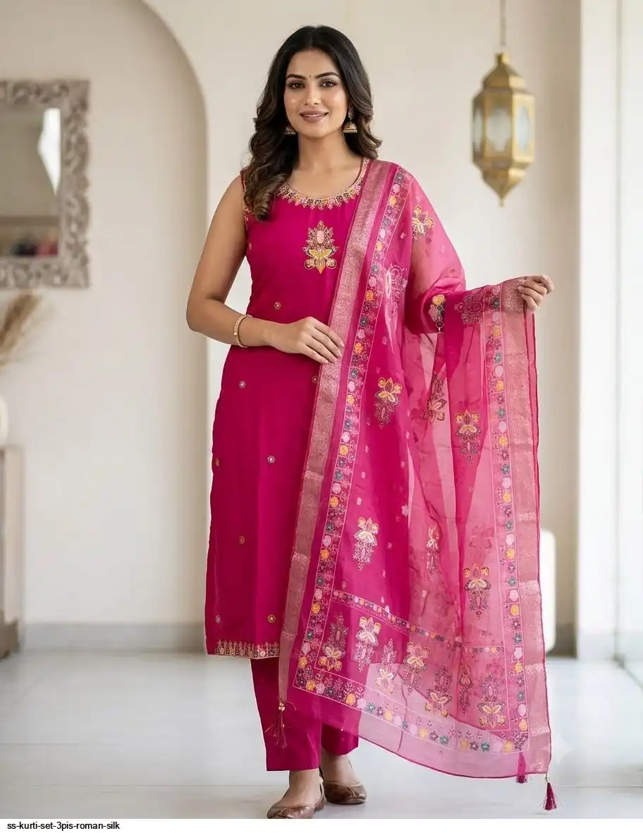 SS KURTI SET 3PIS ROMAN SILK L