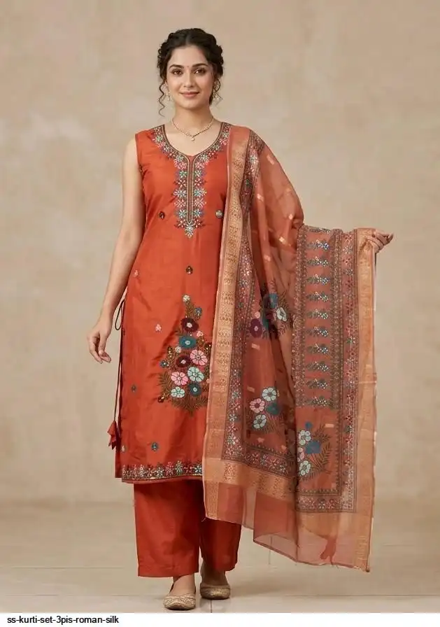 SS KURTI SET 3PIS ROMAN SILK M