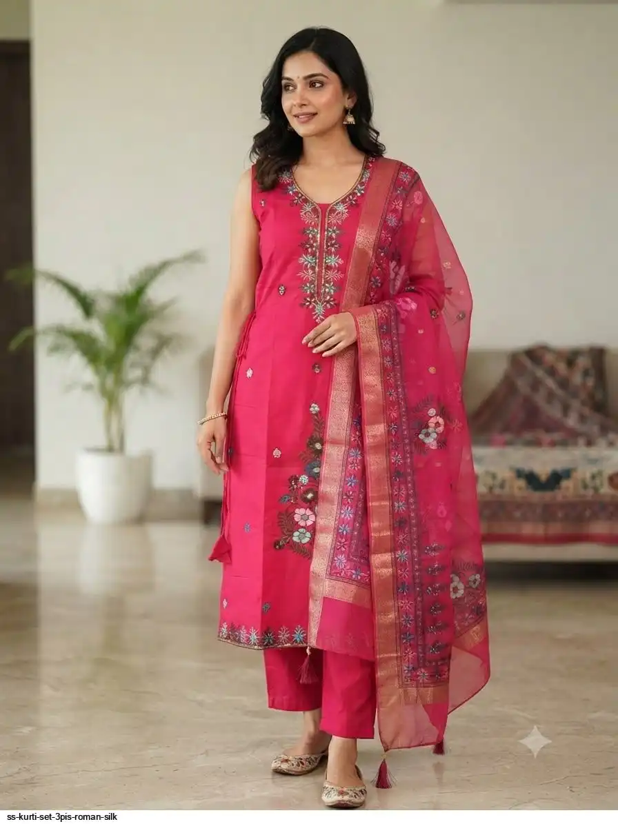 SS KURTI SET 3PIS ROMAN SILK O