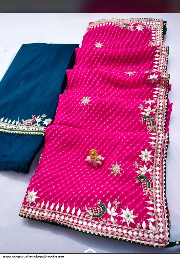 Pastel Cream Tissue Saree With Gota Patti Embroidery | Singhania's