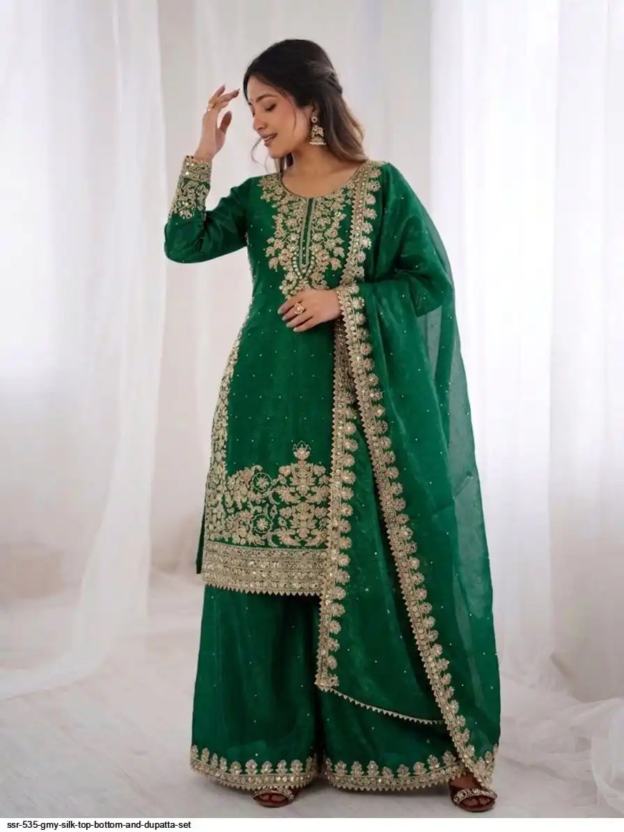 SSR 535 GMY SILK TOP BOTTOM AND DUPATTA SET B