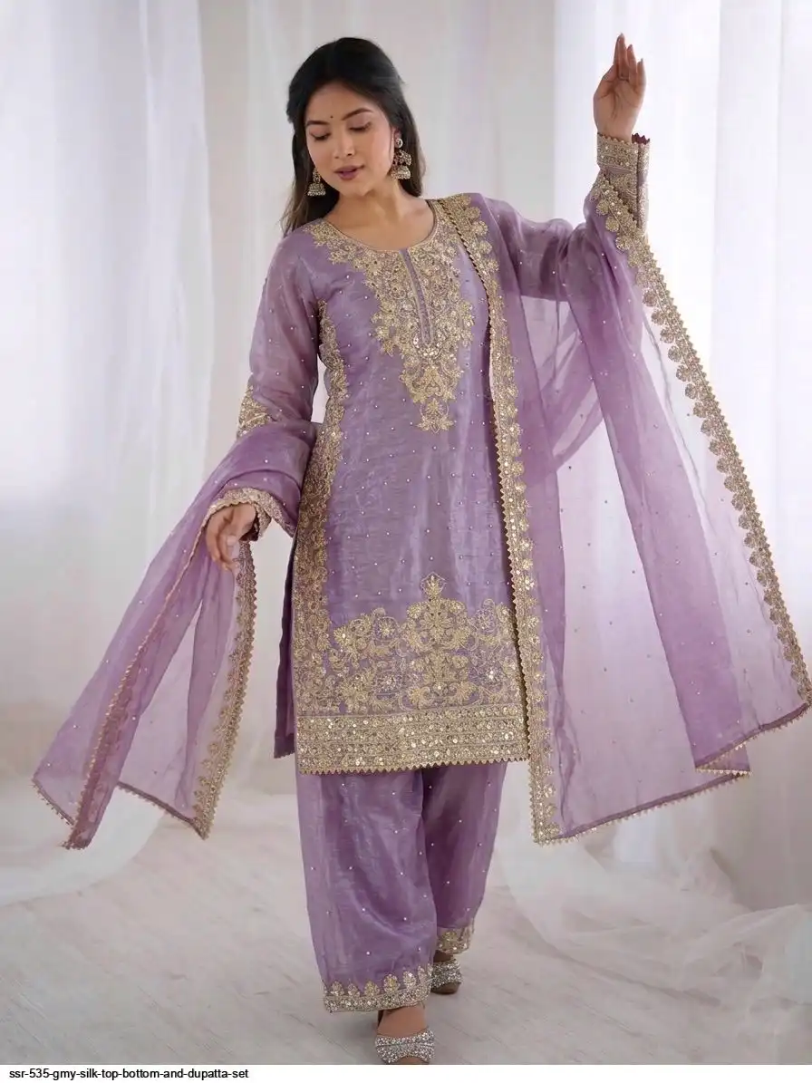 SSR 535 GMY SILK TOP BOTTOM AND DUPATTA SET C
