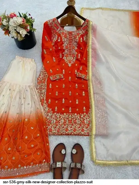 SSR 536 GMY SILK NEW DESIGNER COLLECTION PLAZZO SUIT A
