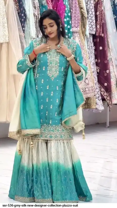 SSR 536 GMY SILK NEW DESIGNER COLLECTION PLAZZO SUIT B