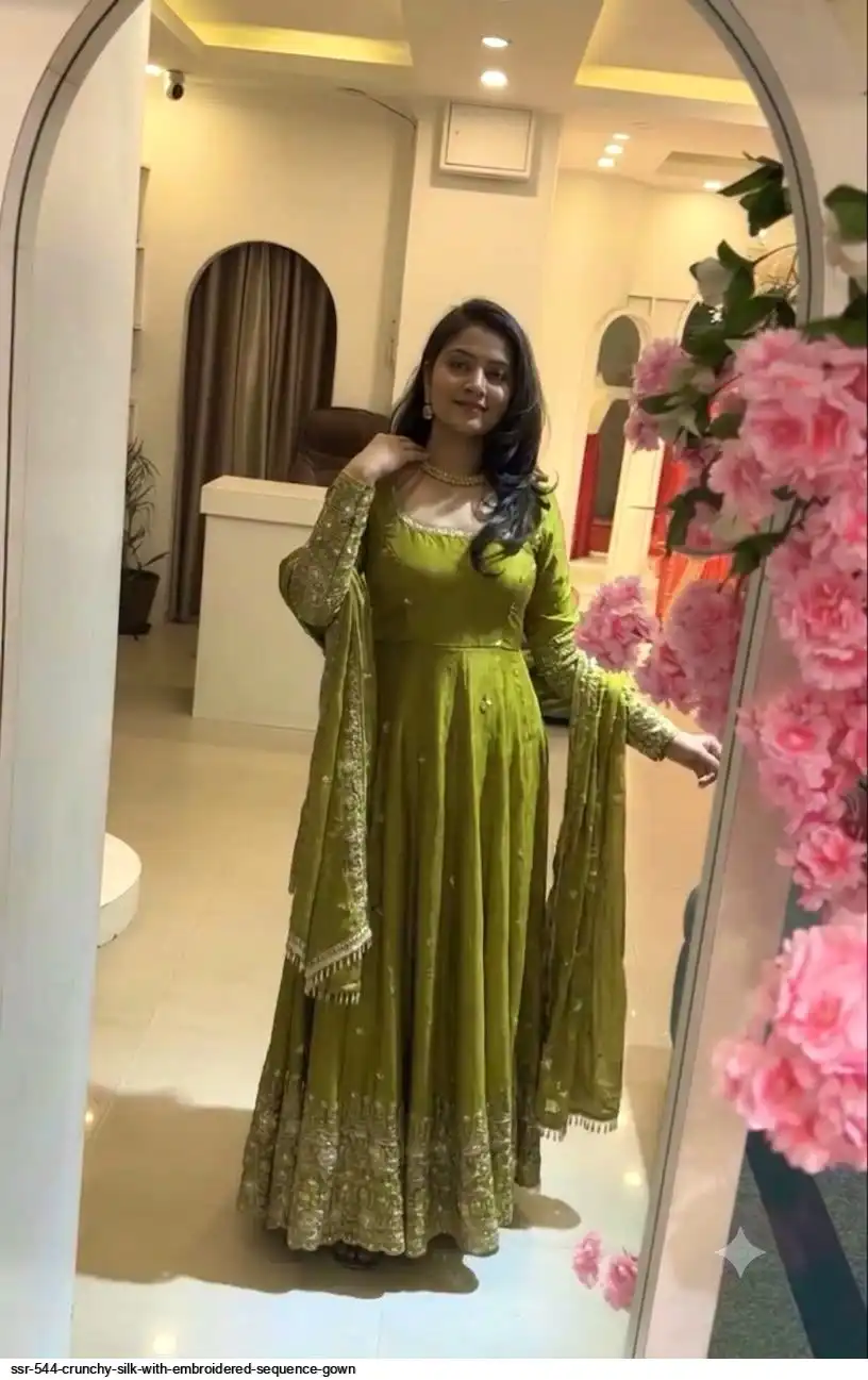 SSR 544 CRUNCHY SILK WITH EMBROIDERED SEQUENCE GOWN 1