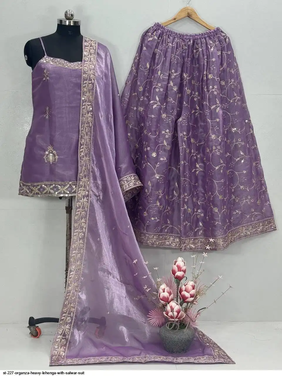 ST 227 ORGANZA HEAVY LEHENGA WITH SALWAR SUIT 1