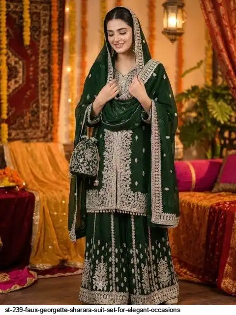 ST 239 FAUX GEORGETTE SHARARA SUIT SET FOR ELEGANT OCCASIONS A