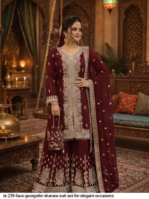 ST 239 FAUX GEORGETTE SHARARA SUIT SET FOR ELEGANT OCCASIONS B