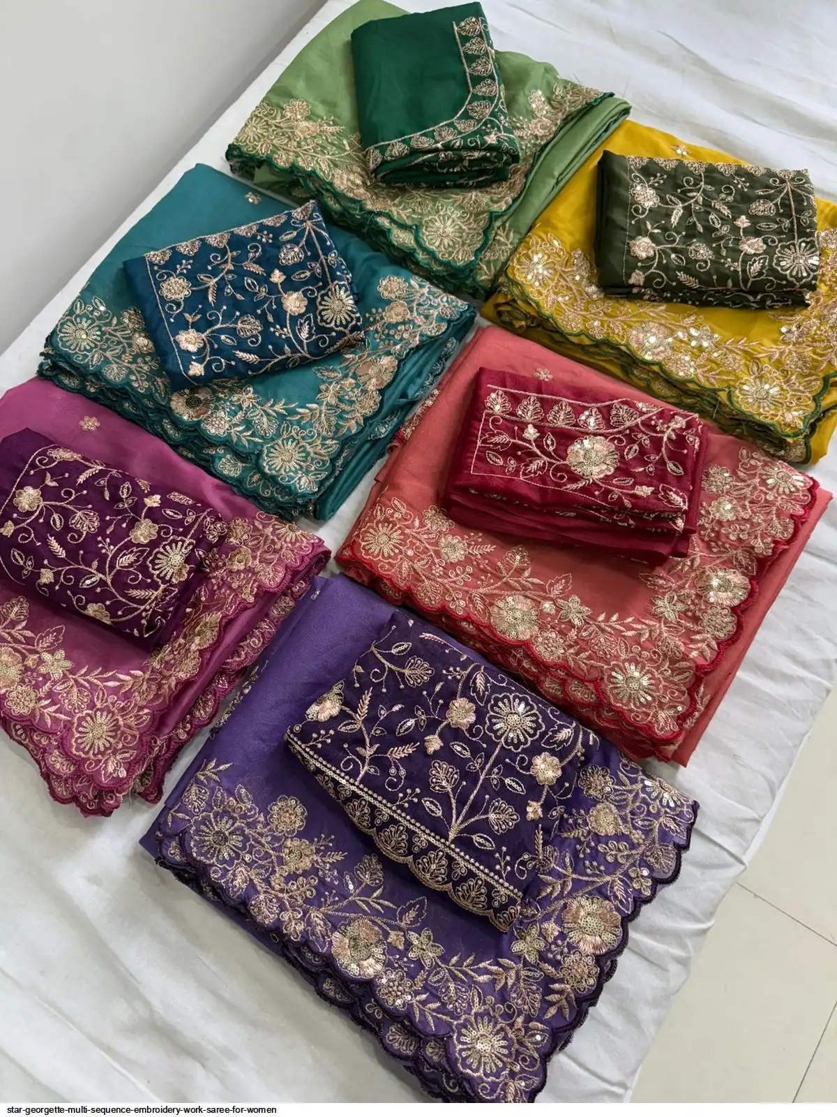 STAR GEORGETTE MULTI SEQUENCE EMBROIDERY WORK SAREE FOR WOMEN