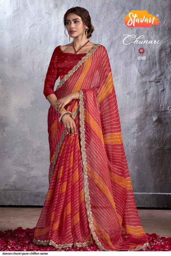 Stavan Rise STAVAN CHUNRI PURE CHIFFON SAREE