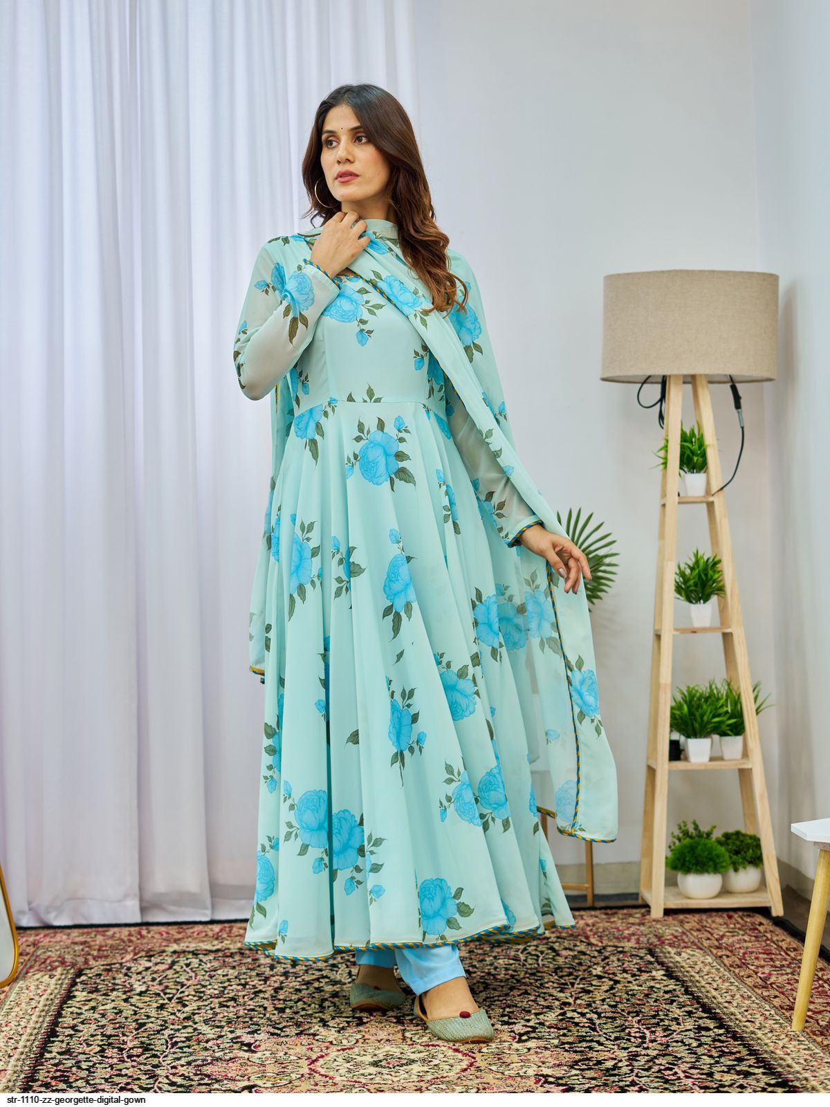 Digital Print Georgette Full Length Gown With Cotton Inner – Desimode