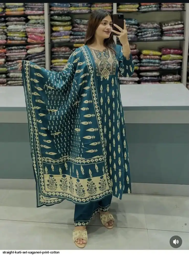 STRAIGHT KURTI SET SAGANERI PRINT COTTON B