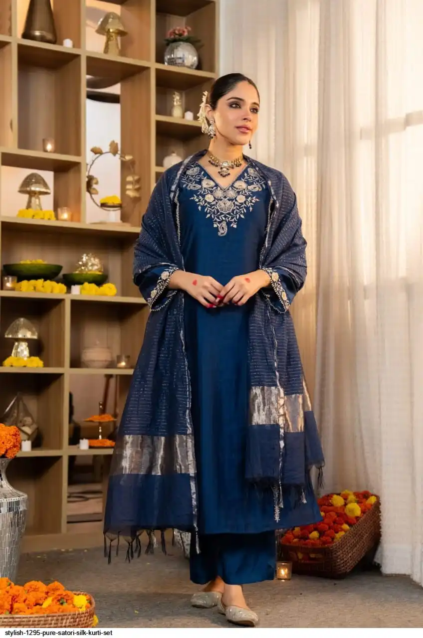 STYLISH 1295 PURE SATORI SILK KURTI SET A