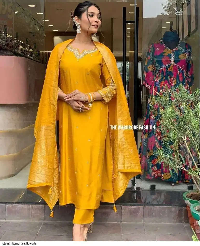STYLISH BANANA SILK KURTI