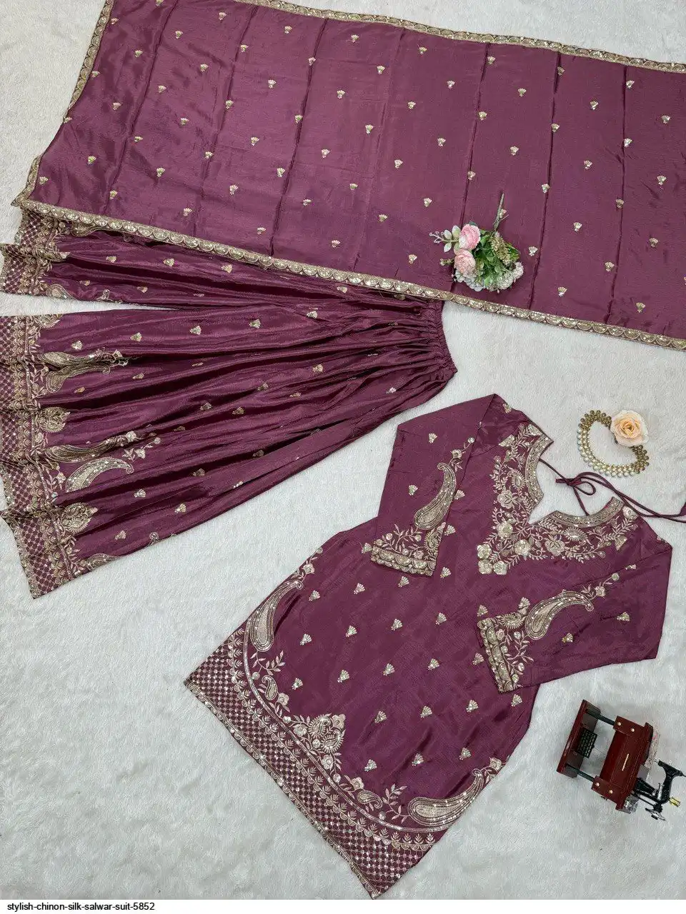 STYLISH CHINON SILK SALWAR SUIT 5852 2