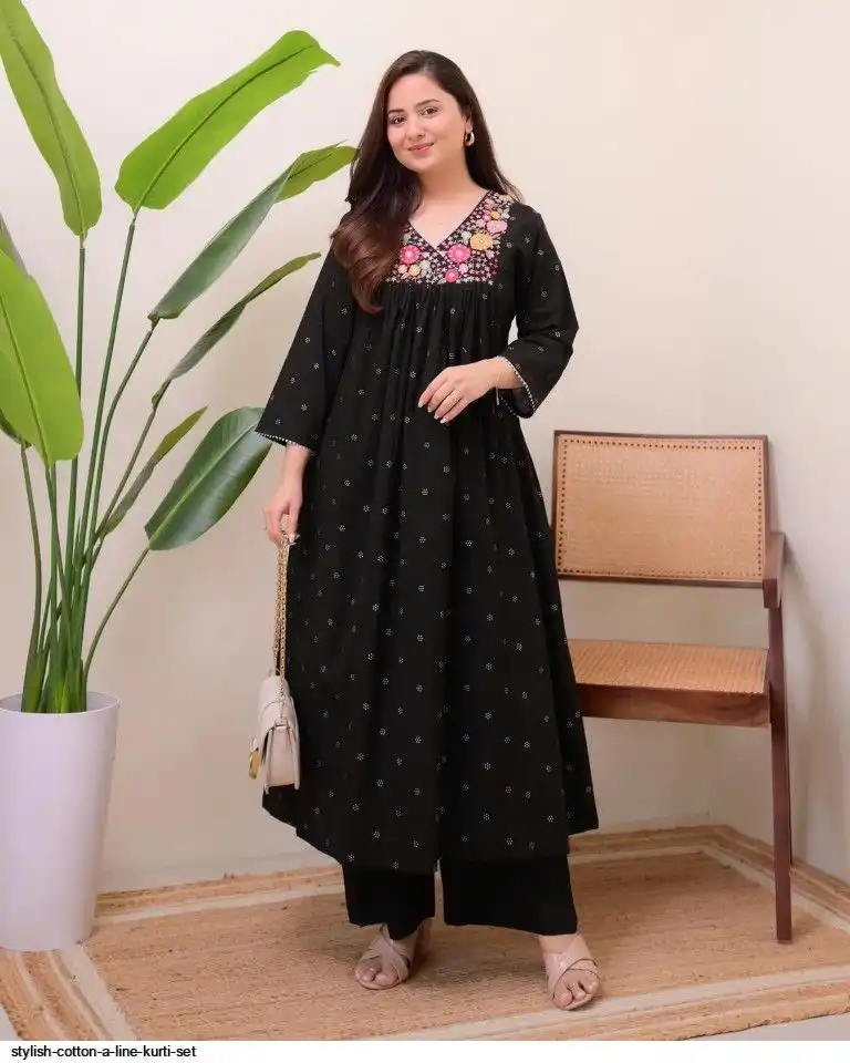 a line kurti dress Blue Rayon Geometric Printed A-Line Long Kurti
