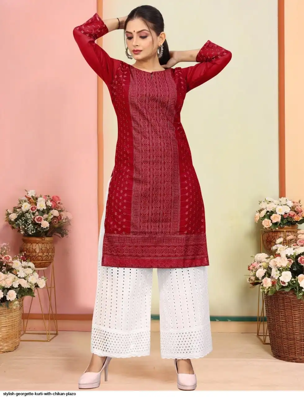 STYLISH GEORGETTE KURTI WITH CHIKAN PLAZO 9