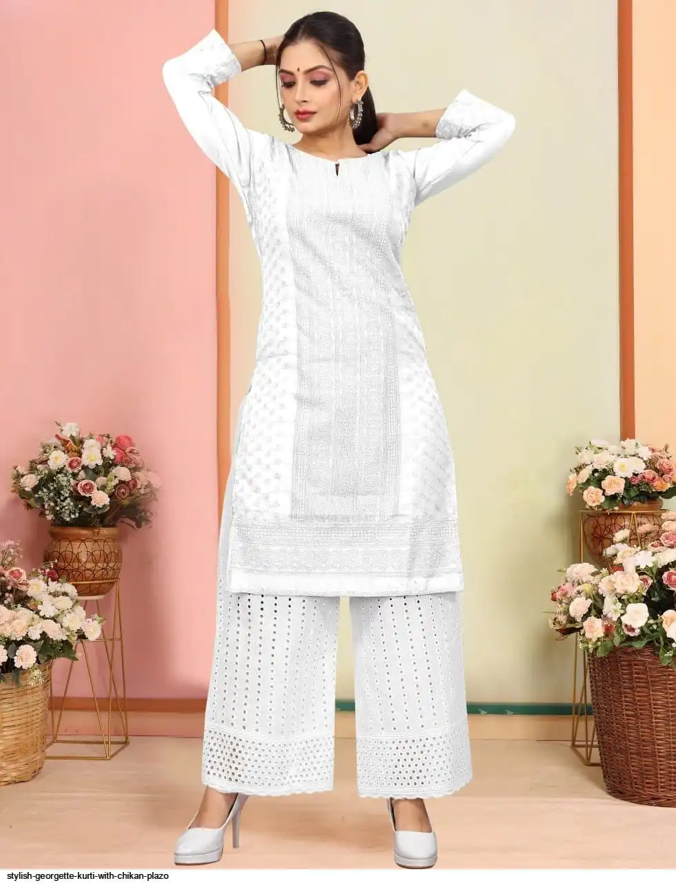 STYLISH GEORGETTE KURTI WITH CHIKAN PLAZO 2