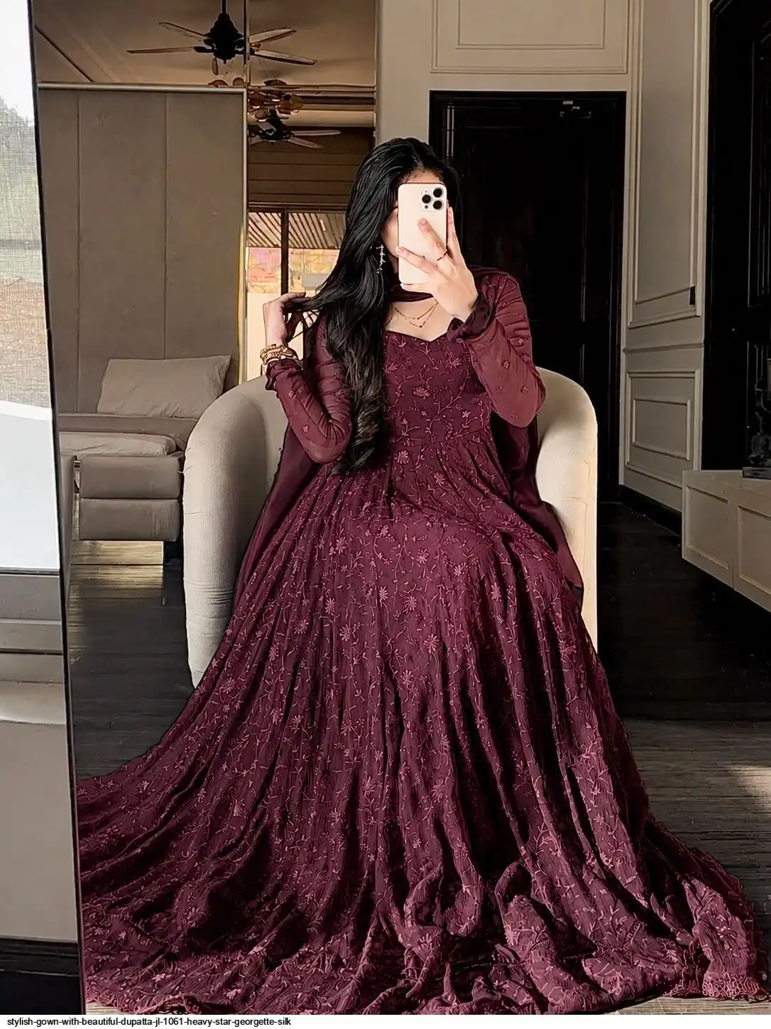STYLISH GOWN WITH BEAUTIFUL DUPATTA JL 1061 HEAVY STAR GEORGETTE SILK 2