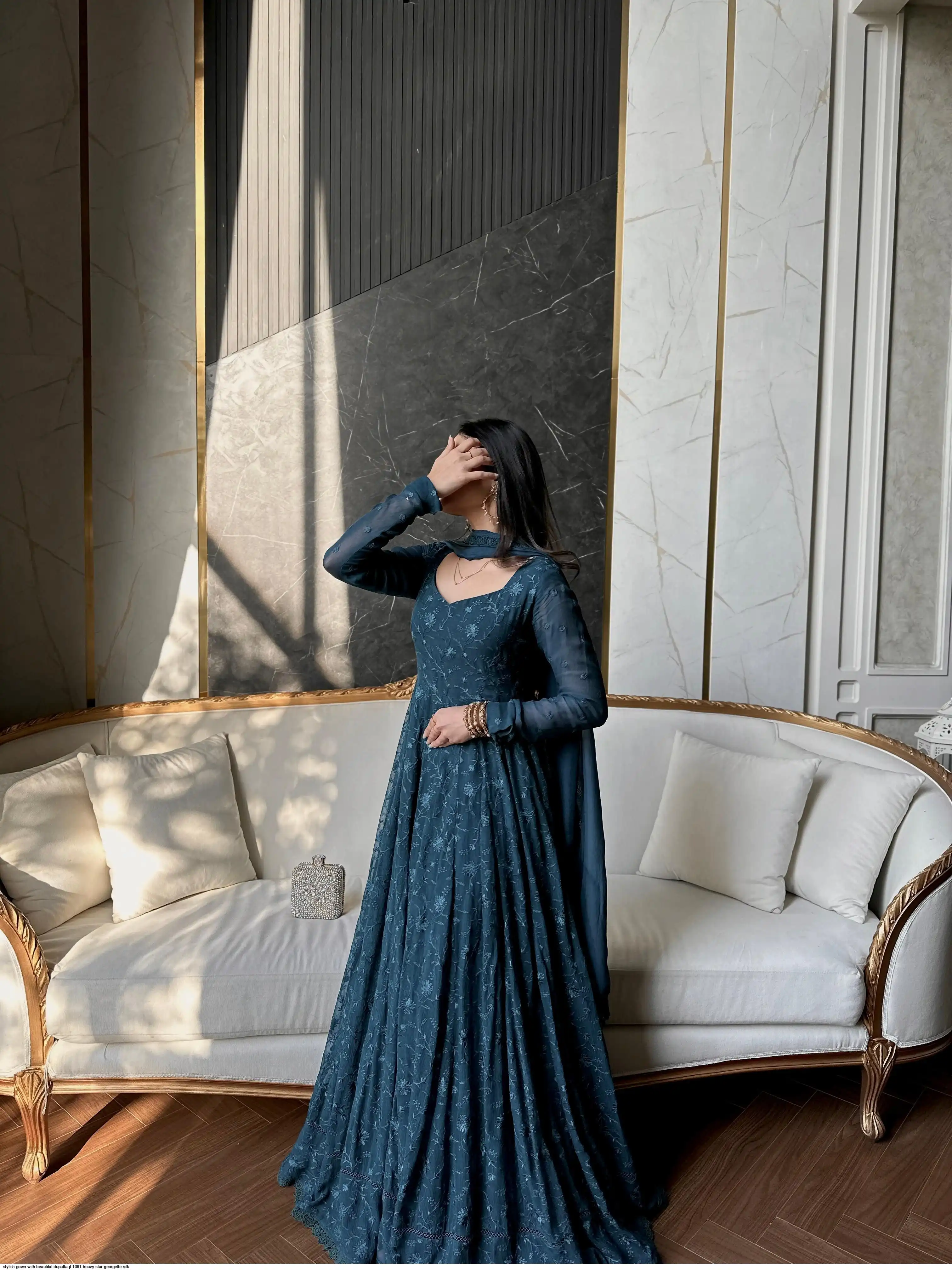 STYLISH GOWN WITH BEAUTIFUL DUPATTA JL 1061 HEAVY STAR GEORGETTE SILK 3
