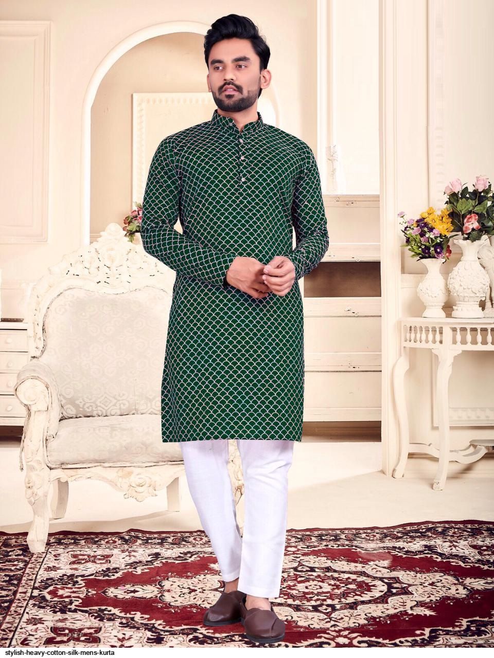 stylish heavy cotton silk mens kurta
