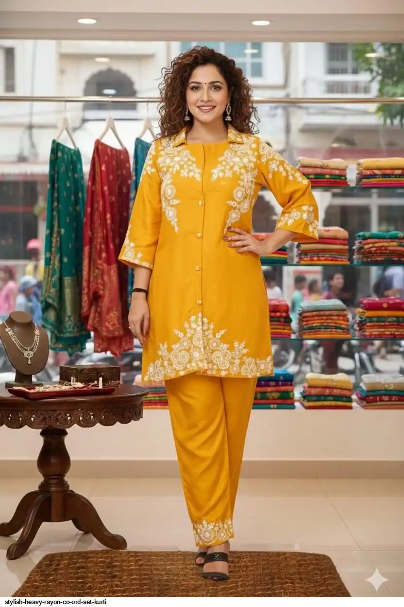 STYLISH HEAVY RAYON CO ORD SET KURTI B