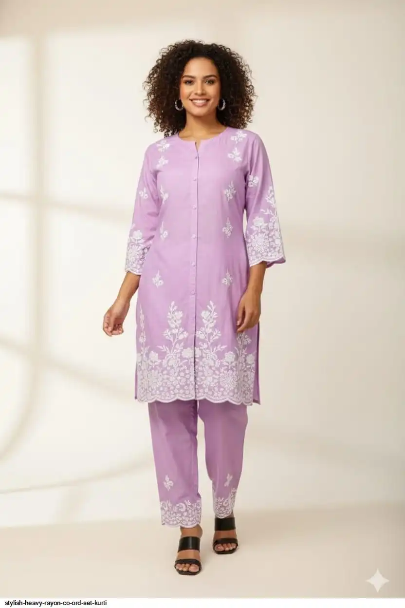 STYLISH HEAVY RAYON CO ORD SET KURTI C