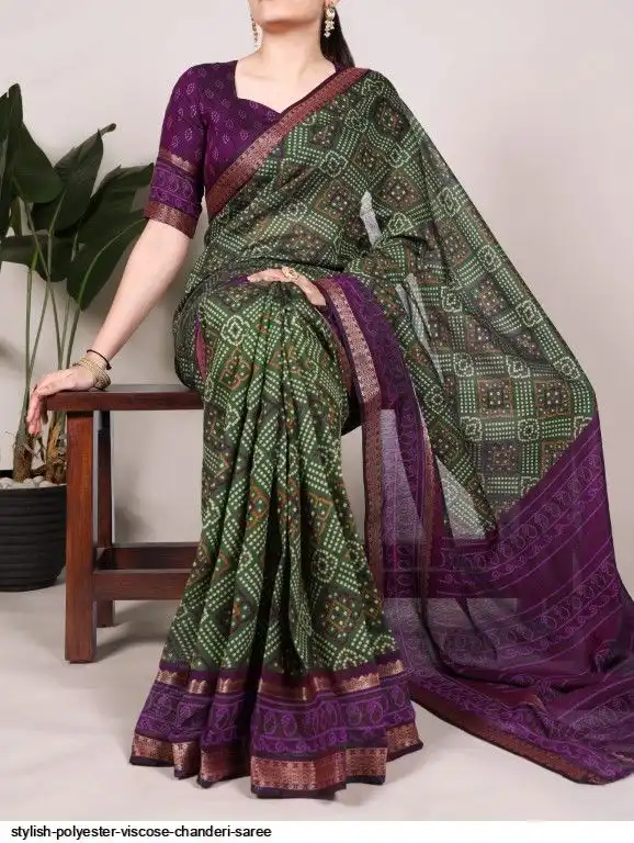 STYLISH POLYESTER VISCOSE CHANDERI SAREE 1
