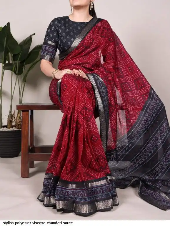 STYLISH POLYESTER VISCOSE CHANDERI SAREE 2