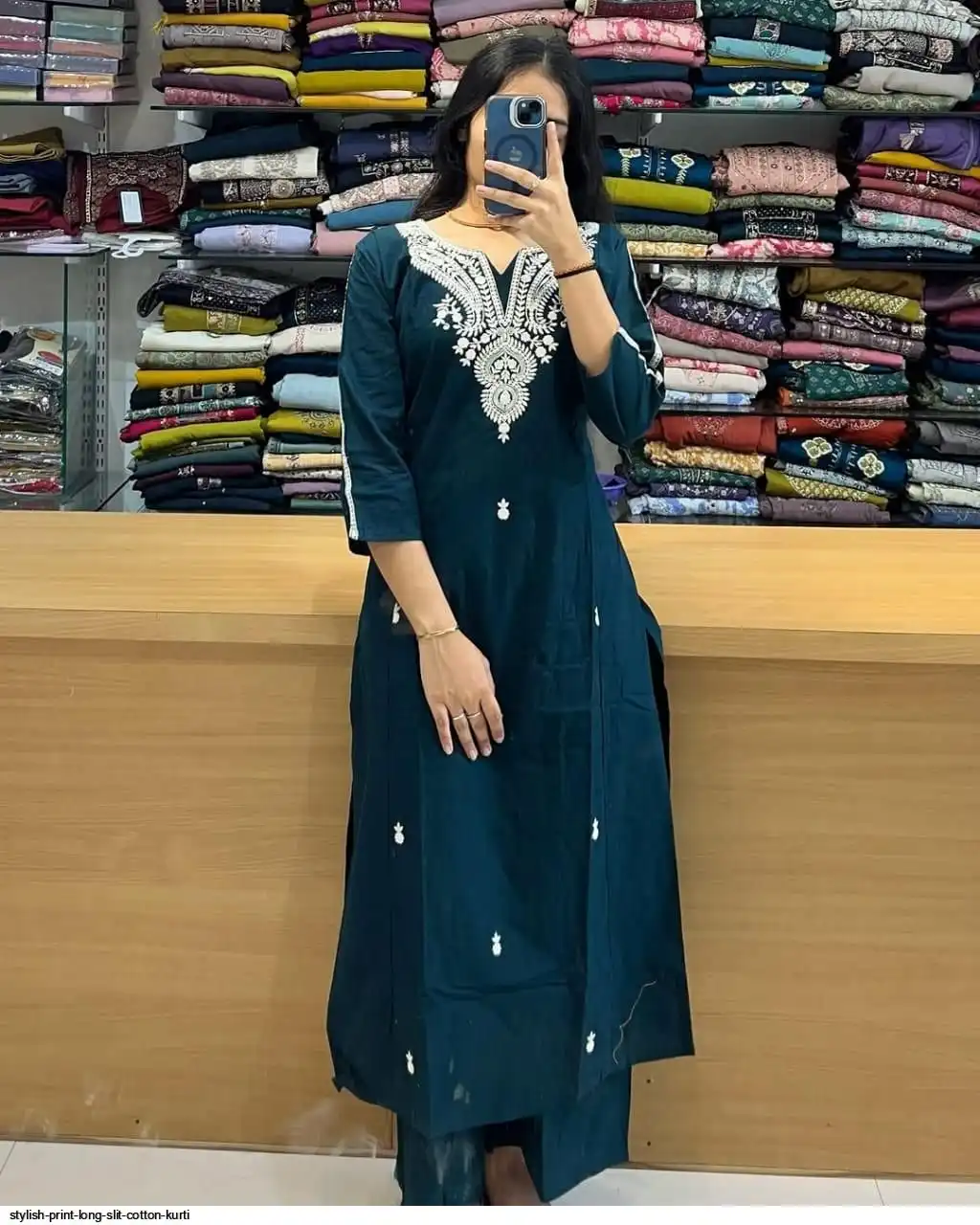 STYLISH PRINT LONG SLIT COTTON KURTI