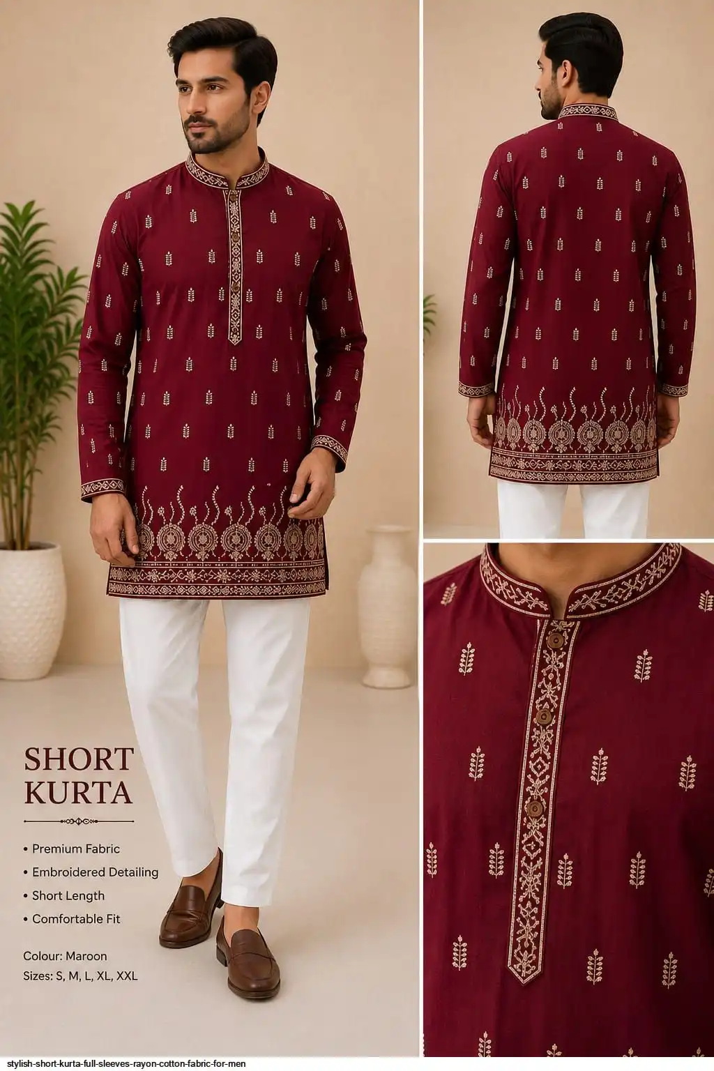 STYLISH SHORT KURTA FULL SLEEVES RAYON COTTON FABRIC FOR MEN 4