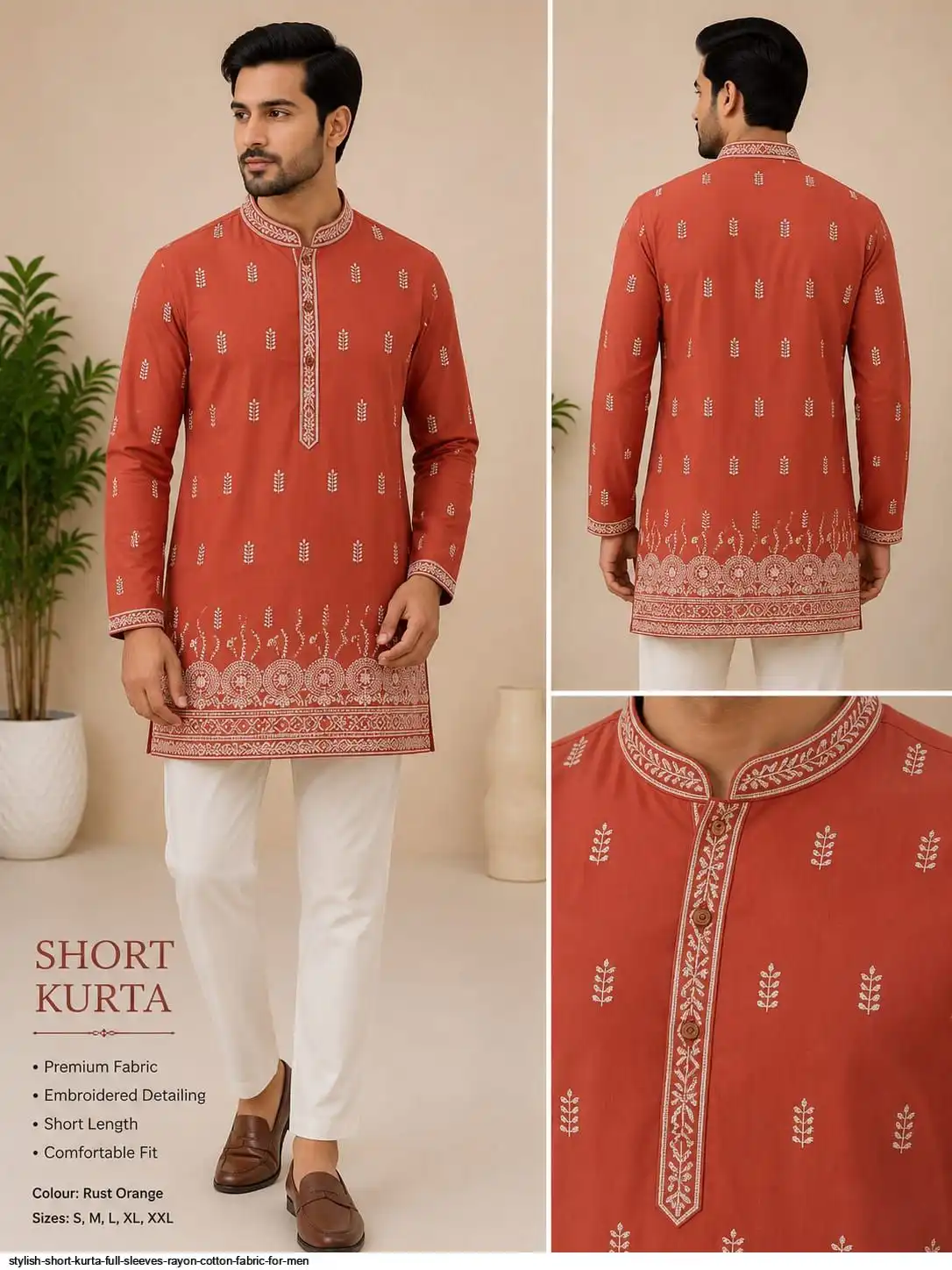 STYLISH SHORT KURTA FULL SLEEVES RAYON COTTON FABRIC FOR MEN 3