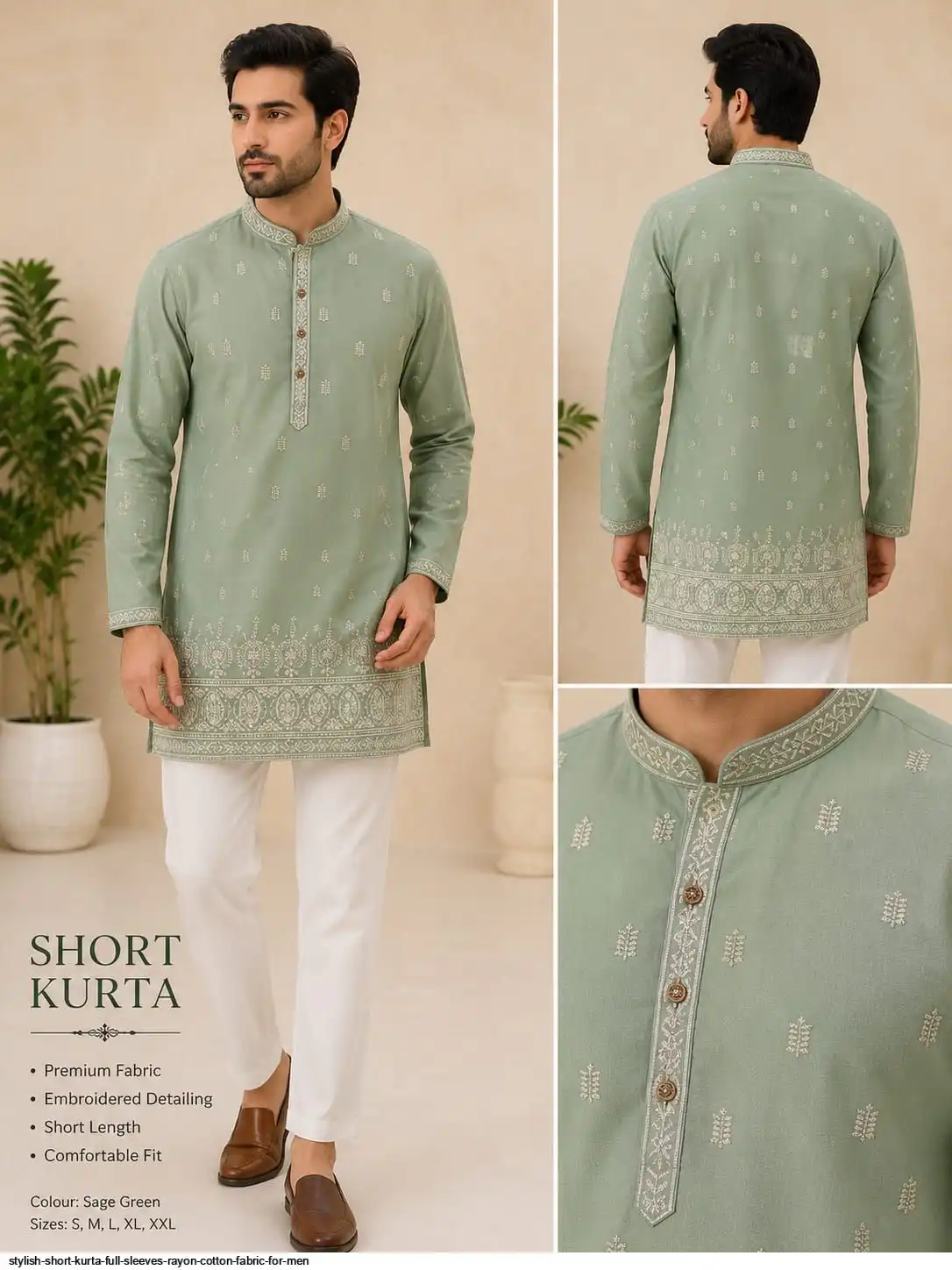 STYLISH SHORT KURTA FULL SLEEVES RAYON COTTON FABRIC FOR MEN 5