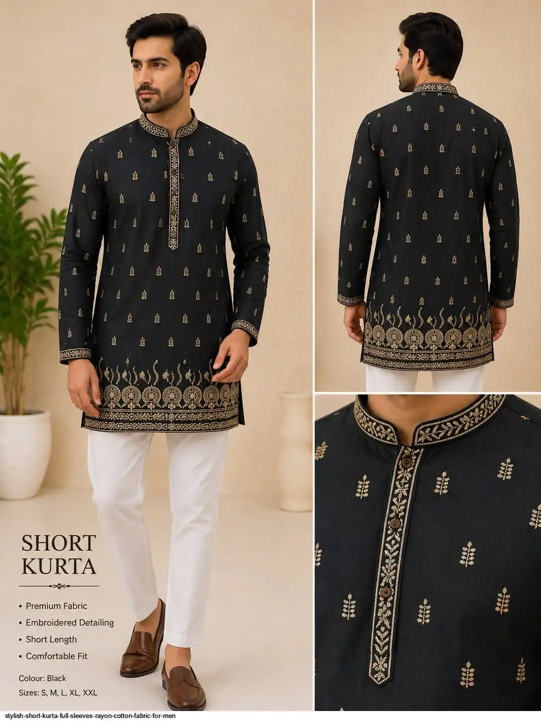 STYLISH SHORT KURTA FULL SLEEVES RAYON COTTON FABRIC FOR MEN 6
